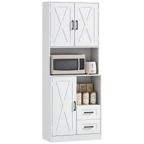Alacena de cocina rústica blanca con 3 puertas, 2 cajones, estantes ajustables y orificio para cables 70x40x180 cm