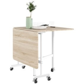 Mesa de comedor plegable para 4-6 personas con ruedas y alas abatibles 120x80x73 cm roble