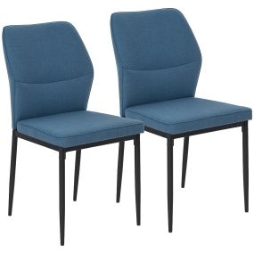 Juego de 2 sillas de comedor modernas con asiento acolchado, tapizado azul y patas de acero