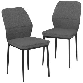 Juego de 2 sillas de comedor modernas con asiento acolchado y tapizado, respaldo curvo y patas de acero, gris