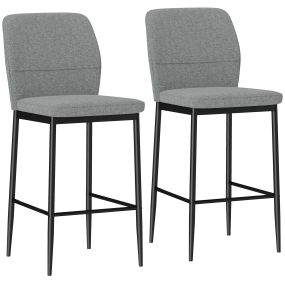 Juego de 2 taburetes altos de cocina con respaldo y reposapiés tapizados en terciopelo gris