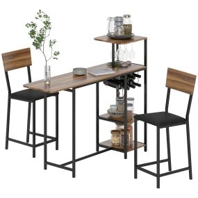 Juego de mesa y taburetes de bar mesa alta de cocina con 2 taburetes abatibles estilo industrial marrón y negro