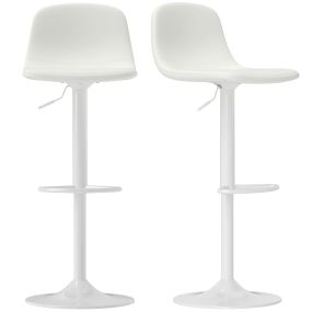 Juego de 2 taburetes de bar regulables 84-104 cm con respaldo, reposapiés y tapizado PU blanco