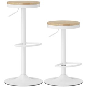 Juego de 2 taburetes de bar giratorios altura ajustable 60-80 cm asiento de madera acero natural y blanco