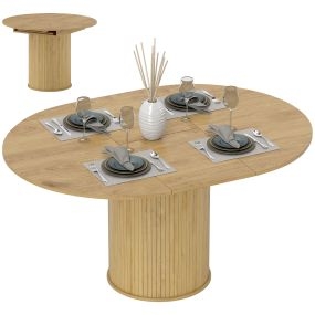 Mesa de comedor extensible redonda 110-150 cm para 6-8 personas madera natural