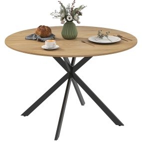 Mesa de comedor redonda para 4 personas Ø120x75 cm industrial de acero y roble