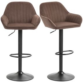 Juego de 2 taburetes de bar giratorios ajustables 62-83 cm tapizados en terciopelo marrón con respaldo y reposapiés