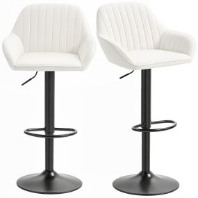 Juego de 2 taburetes de bar giratorios ajustables 62-83 cm tapizados en terciopelo crema
