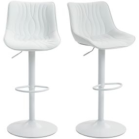 Juego de 2 Taburetes de Bar Taburetes Altos de Cocina Giratorios con Altura Ajustable 92-110 cm Respaldo Asiento de Piel Sintética Marco de Acero y Reposapiés para Comedor Mostrador Blanco
