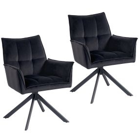 Juego de 2 sillas de comedor giratorias 360° con reposabrazos, terciopelo y patas de acero, negro
