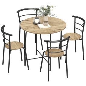 Juego de mesa y sillas de comedor compacta, mesa redonda Ø85x76 cm, estilo industrial, natural