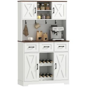 Alacena de cocina alta blanca con botellero para 8 botellas, 4 puertas, 3 cajones y 100x38x172 cm