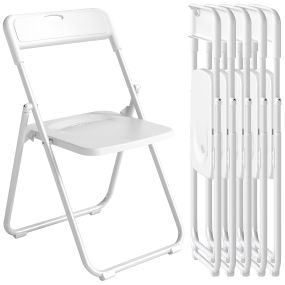 Juego de 6 sillas plegables de plástico con estructura de acero, blancas