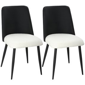 Juego de 2 sillas de comedor de PU imitación ratán con asiento acolchado y patas de acero, negro y beige