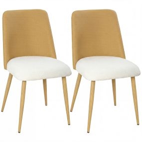 Juego de 2 sillas de comedor de PU imitación ratán con asiento acolchado y patas de acero, marrón y beige