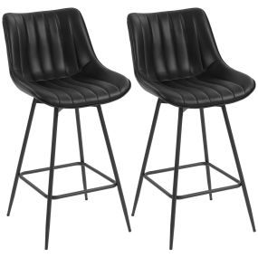 Juego de 2 taburetes de bar giratorios negros con respaldo curvado, reposapiés y tapizado PU