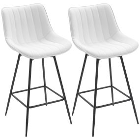 Juego de 2 taburetes de bar giratorios blancos con respaldo curvado, reposapiés, PU y acero