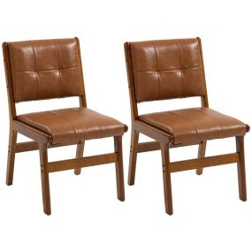 Pack de 2 sillas de comedor modernas tapizadas en PU con asiento acolchado y patas de madera marrón