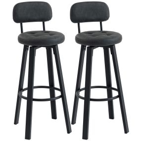 Juego de 2 taburetes de bar giratorios tapizados en PU con respaldo, metal, gris oscuro, asiento 76,5 cm