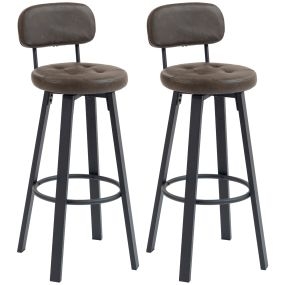 Juego de 2 taburetes de bar giratorios tapizados en PU con respaldo, metal, marrón oscuro, 76,5 cm
