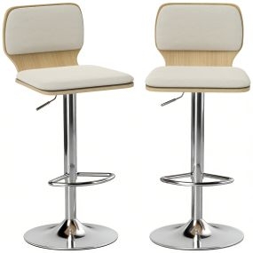 Juego de 2 taburetes altos de cocina giratorios 360°, regulables 81-102 cm, lino beige