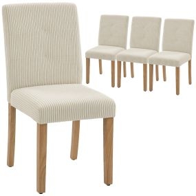 Pack de 4 sillas de comedor modernas tapizadas en pana beige con respaldo alto y patas de madera