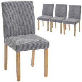Pack de 4 sillas de comedor modernas tapizadas en pana gris con respaldo alto y patas de madera