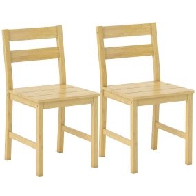 Juego de 2 sillas de comedor de bambú natural con asiento de listones y respaldo curvado sin brazos