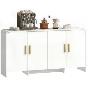 Aparador de cocina blanco con 4 estantes, 4 puertas de cierre suave, 152x40x80 cm
