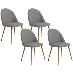Pack de 4 sillas de comedor tapizadas de tela de lino con patas de acero gris 50x52x83 cm