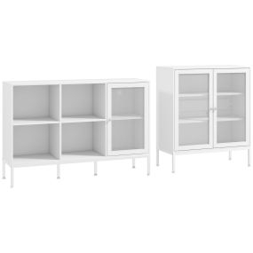 Conjunto de 2 aparadores de cocina con puerta de malla y estante ajustable blanco