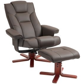 Sillón reclinable con reposapiés tapizado en PU estructura de madera marrón carga 150 kg