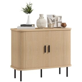 Aparador vintage para salón con 2 puertas correderas y compartimientos 90x40x75 cm roble