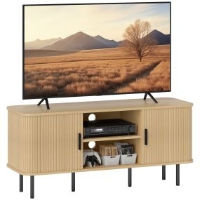 Mueble de TV vintage de roble con 2 puertas correderas y 2 estantes abiertos 120x40x55 cm