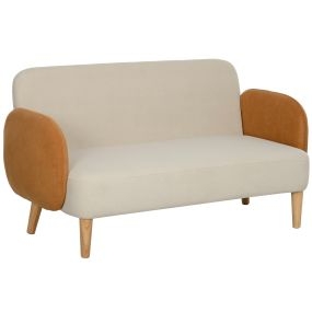 Sofá de 2 plazas tapizado en terciopelo crema con reposabrazos y patas de madera 130x74x76 cm