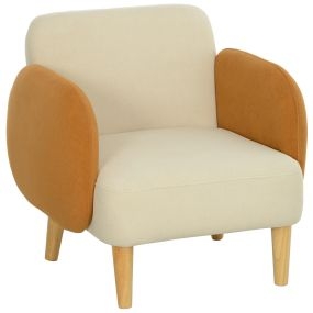 Sillón tapizado en terciopelo crema con reposabrazos y patas de madera 72x76x74 cm carga 120 kg