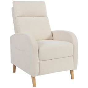 Sillón relax reclinable manual tapizado en lino sintético crema con reposapiés y bolsillo lateral