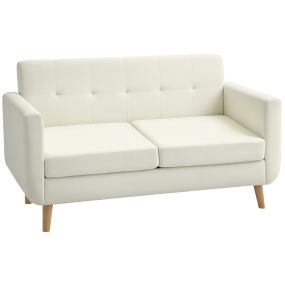 Sofá de 2 plazas moderno 138,5 cm crema con reposabrazos y patas de madera