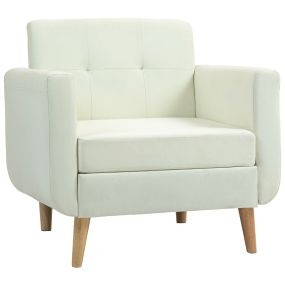 Sillón moderno de 78 cm con reposabrazos y patas de madera color crema