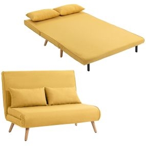Sofá cama 2 plazas plegable 3 en 1 tapizado en lino con respaldo ajustable amarillo