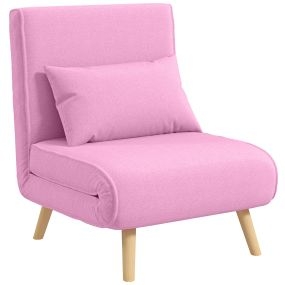 Sofá cama individual plegable tapizado en lino rosa con respaldo ajustable 72x75x85 cm
