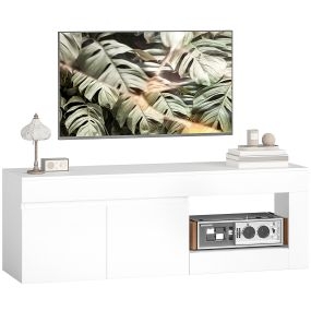 Mueble de TV moderno blanco 140x40x48 cm para TV de 60 pulgadas con 2 puertas y estante abierto