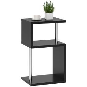 Mesa auxiliar moderna con luz LED de 3 niveles, forma S, aluminio, negro brillo, 44x38x75 cm