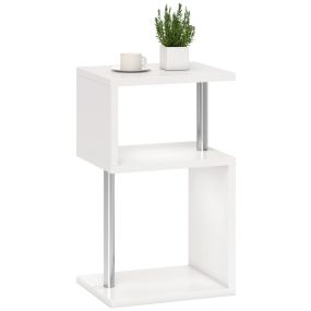 Mesa auxiliar moderna con luz LED de 3 niveles, forma S, aluminio, 44x38x75 cm, blanco brillo