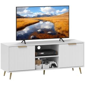 Mueble de TV moderno para salón con 2 compartimentos y 2 puertas, 120x35x48 cm, blanco