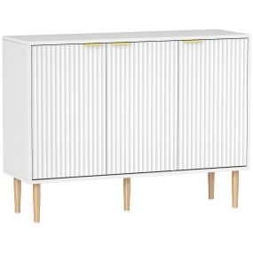 Aparador de 3 puertas acanaladas con estante ajustable 107x35x80 cm blanco