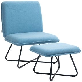 Sillón relax sin brazos con reposapiés y patas de acero en cruz azul claro