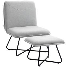 Sillón relax con reposapiés sin brazos patas de acero cruzadas gris claro