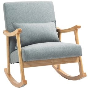 Silla mecedora moderna para lactancia con cojín lumbar, respaldo amplio y base de madera, gris claro