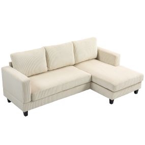 Sofá chaise longue de 3 plazas en L tapizado en pana beige 214x134x87 cm